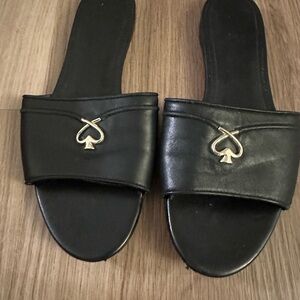 Kate Spade Black Slide Sandals with Gold Spade Logo
